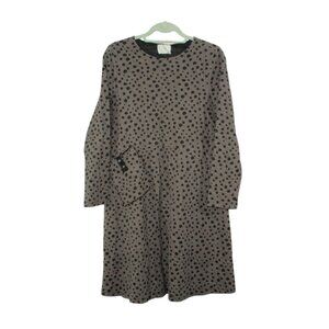 Chalet et ceci Women's Gray Polka Dot Midi Dress Long Sleeve Artsy Casual Chic S